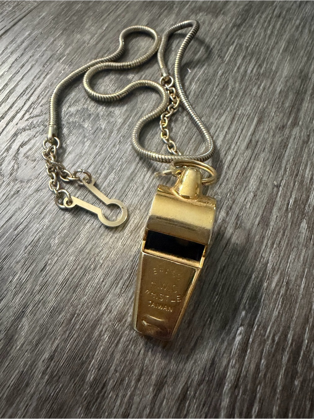Vintage Brass H. W. C. Whistle w/ Gold Tone Chain